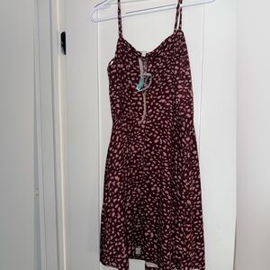 Pink and Brown Spaghetti Strap Dress